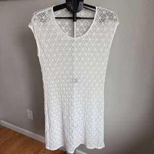 Garnet Hill White Knitted Lace Swim Coverup Dress Cotton Rayon Blend Size Small